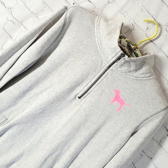 Y2K 2011 Victoria's Secret PINK Logo Quarter Zip Collared Gray Sweatshirt Sz  Sm - Picture 5 of 15